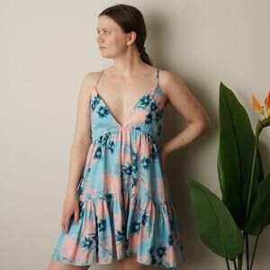 Lovers + Friends Revolve Floral Mini Dress Tiered Spaghetti Strap Plunge V-Neck